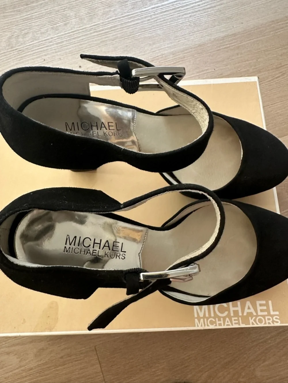Michael Kors Black Suede Platform Ankle-Strap Heels - Picture 5 of 7